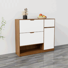 Tủ giày TGS014  - 2 Lật 1 cánh 1 ngăn kéo màu gỗ nâu cánh trắng | Nội Thất giá tốt 2K