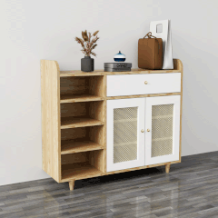 Tủ giày cánh mây TGCM001 - 2 Cánh mây màu vàng cánh trắng vân gỗ ( màu sồi mới ) | Nội Thất giá tốt 2K