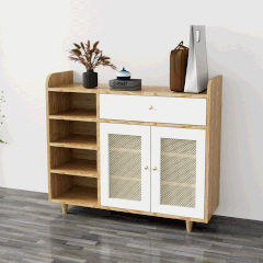 Tủ giày cánh mây TGCM001 - 2 Cánh mây màu vàng cánh trắng vân gỗ ( màu sồi mới ) | Nội Thất giá tốt 2K