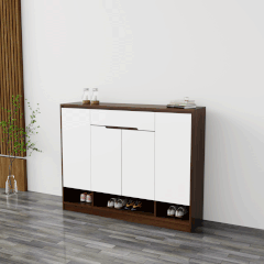 Tủ giày 4 cánh 1 ngăn kéo TGS015 - Gỗ mfc phủ melamin màu nâu vân gỗ cánh trắng | Nội Thất giá tốt 2K