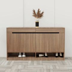 Tủ giày 4 cánh 2 ngăn kéo TGS016 - Gỗ mfc phủ melamin màu 612 nâu vân gỗ | Nội Thất giá tốt 2K