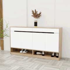 Tủ giày 4 cánh 2 ngăn kéo TGS016 - Gỗ mfc phủ melamin màu vàng 388 + trắng | Nội Thất giá tốt 2K