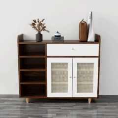 Tủ giày cánh mây TGCM001 - 2 Cánh mây màu trắng + Nâu đậm | Nội Thất giá tốt 2K