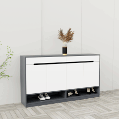 Tủ giày 4 cánh 2 ngăn kéo TGS016 - Gỗ mfc phủ melamin màu chì + trắng | Nội Thất giá tốt 2K