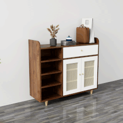 Tủ giày cánh mây TGCM001 - 2 Cánh mây màu trắng + Nâu đậm | Nội Thất giá tốt 2K