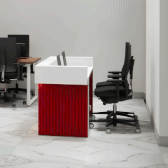 Quầy lễ tân QLTS013 - Gỗ MDF Chân Đỏ Vân Đá Sang Trọng Trẻ Trung