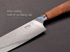 Dao thép Damascus  iMat, lưỡi bằng thép không gỉ 9Cr18, cán gỗ cẩm lai tự nhiên