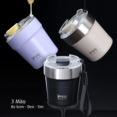 Cốc Lắc Inox 240ml 2 Thành Không Giữ Nhiệt Nóng Lạnh 3 màu Tím/ Be/ Đen