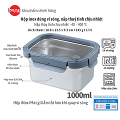 Hộp Inox Dùng Vi Sóng iMat, Nắp Thuỷ Tinh Chịu Nhiệt