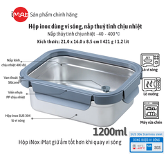 Hộp Inox Dùng Vi Sóng iMat, Nắp Thuỷ Tinh Chịu Nhiệt