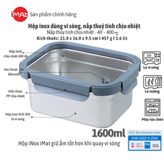 Hộp Inox Dùng Vi Sóng iMat, Nắp Thuỷ Tinh Chịu Nhiệt