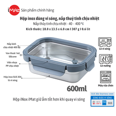 Hộp Inox Dùng Vi Sóng iMat, Nắp Thuỷ Tinh Chịu Nhiệt