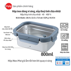 Hộp Inox Dùng Vi Sóng iMat, Nắp Thuỷ Tinh Chịu Nhiệt