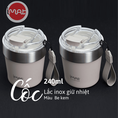 Cốc Lắc Inox 240ml 2 Thành Không Giữ Nhiệt Nóng Lạnh 3 màu Tím/ Be/ Đen