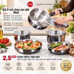 Bộ Nồi Chảo inox Cán Rời 9 Món Hiệu Imat