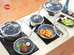 Bộ 5 nồi chảo iMat Hybrid Blackcube, phủ chống dính gốm Ceramic lòng xanh