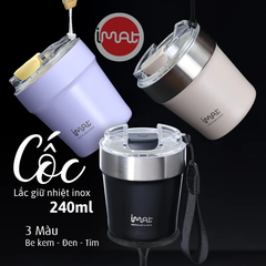 Cốc Lắc Inox 240ml 2 Thành Không Giữ Nhiệt Nóng Lạnh 3 màu Tím/ Be/ Đen