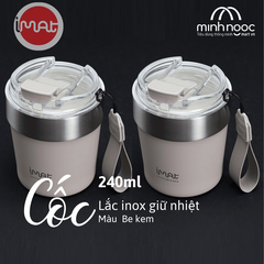 Cốc Lắc Inox 240ml 2 Thành Không Giữ Nhiệt Nóng Lạnh 3 màu Tím/ Be/ Đen