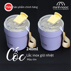 Cốc Lắc Inox 240ml 2 Thành Không Giữ Nhiệt Nóng Lạnh 3 màu Tím/ Be/ Đen
