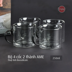 Bộ 4 cốc IMAT AME 2 thành thủy tinh borosilicate dung tích  250ml