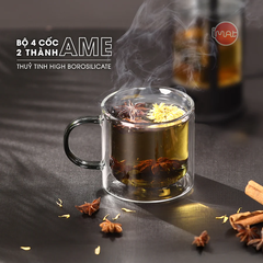 Bộ 4 cốc IMAT AME 2 thành thủy tinh borosilicate dung tích  250ml