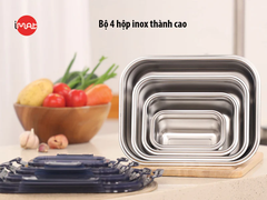 Bộ 4 hộp inox iMat Cao thân bằng inox 304, 20ml, 800ml, 1600ml, 3200ml