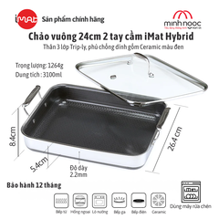 Chảo Vuông Đa Năng Hai Tay Cầm Imat Hybrid 24Cm, Chống Dính Ceramic Đen