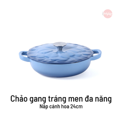 Chảo gang tráng men đa năng nắp cánh hoa 24cm có vung