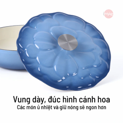 Chảo gang tráng men đa năng nắp cánh hoa 24cm có vung