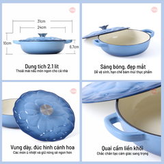Chảo gang tráng men đa năng nắp cánh hoa 24cm có vung