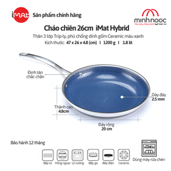 Chảo Chiên Cỡ Trung Imat Hybrid 26Cm, Chống Dính Ceramic Xanh