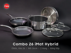Combo iMat Hybrid 26cm. Gồm nồi - chảo chiên - chảo xào - xửng hấp size 26cm