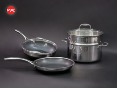 Combo iMat Hybrid 26cm. Gồm nồi - chảo chiên - chảo xào - xửng hấp size 26cm