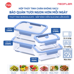 Hộp Thủy Tinh Chân Không Vacu Neoflam Chịu Nhiệt Borosilicate Hút Chân Không 570Ml| 950Ml|1500L| 2300ml
