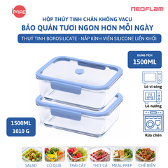 Hộp Thủy Tinh Chân Không Vacu Neoflam Chịu Nhiệt Borosilicate Hút Chân Không 570Ml| 950Ml|1500L| 2300ml