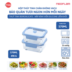 Hộp Thủy Tinh Chân Không Vacu Neoflam Chịu Nhiệt Borosilicate Hút Chân Không 570Ml| 950Ml|1500L| 2300ml
