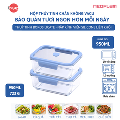 Hộp Thủy Tinh Chân Không Vacu Neoflam Chịu Nhiệt Borosilicate Hút Chân Không 570Ml| 950Ml|1500L| 2300ml