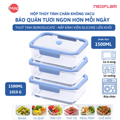 Hộp Thủy Tinh Chân Không Vacu Neoflam Chịu Nhiệt Borosilicate Hút Chân Không 570Ml| 950Ml|1500L| 2300ml
