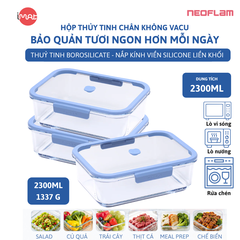 Hộp Thủy Tinh Chân Không Vacu Neoflam Chịu Nhiệt Borosilicate Hút Chân Không 570Ml| 950Ml|1500L| 2300ml