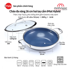 Chảo Đa Năng Cỡ Trung Imat Hybrid 26Cm, Chống Dính Ceramic Xanh