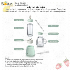 Máy xay sinh tố hoa quả cầm tay Beardung tích 1L LLJ D04A1