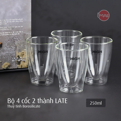 Bộ 4 cốc 2 thành thủy tinh borosilicate LATE, 250ml
