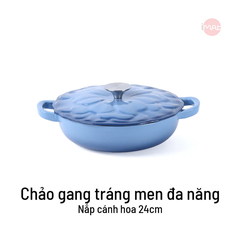 Chảo gang tráng men đa năng nắp cánh hoa 24cm có vung