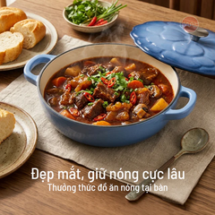 Chảo gang tráng men đa năng nắp cánh hoa 24cm có vung