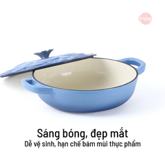 Chảo gang tráng men đa năng nắp cánh hoa 24cm có vung