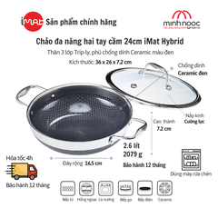 Chảo Đa Năng Hai Tay Cầm Imat Hybrid 24Cm, Chống Dính Ceramic Đen