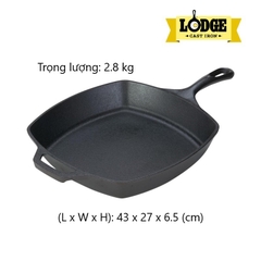 Chảo gang Lodge L8SQ3 26 cm hình vuông đáy bằng