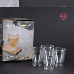 Bộ 4 cốc 2 thành thủy tinh borosilicate LATE, 250ml