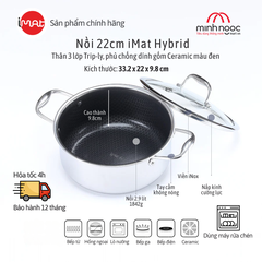 Nồi Inox Cỡ Trung Imat Hybrid 22Cm, Chống Dính Ceramic Đen