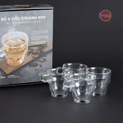 Bộ 4 Cốc IMAT NOY cao cấp 250ml Thủy Tinh Borosilicate Hai Lớp Cách Nhiệt